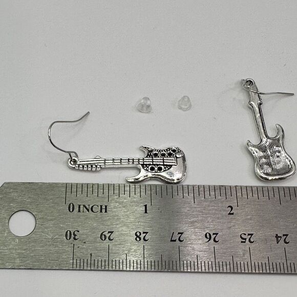 Guitar Earrings Silver Tone Rock Music Band Instrument Dangle‎ Drop Jewelry - Picture 9 of 10